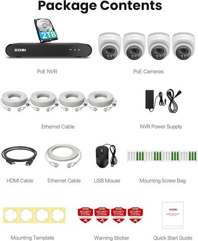 ZOSI C220 8CH 4MP QHD 2.5K PoE Home Security Camera System, 8CH 5MP 3K NVR with 2TB HDD for 24/7 Record, 4 x 4MP(1440p) Dome IP Cameras Outdoor Indoor,Smart AI Human Detection,Two-Way Audio (Renewed) in Saudi Arabia