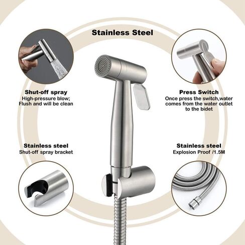 Sprayer Kit Hand Held ShowerTap Spray - Function Spray Gun Set Stainless Steel Brushed Faucet Toilet Flusher Wall Mounted in Kuwait