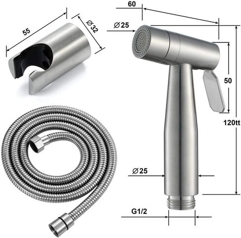 Sprayer Kit Hand Held ShowerTap Spray - Function Spray Gun Set Stainless Steel Brushed Faucet Toilet Flusher Wall Mounted in Kuwait