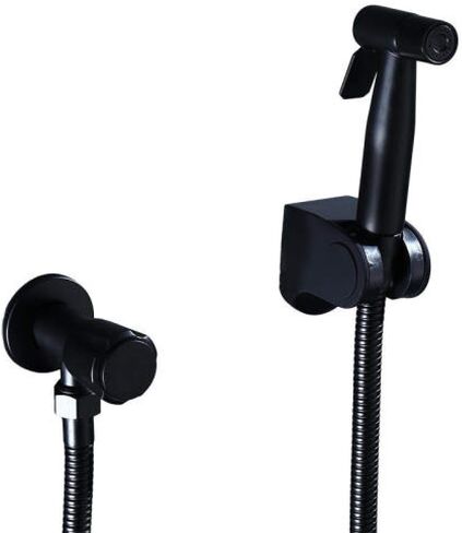 طقم رذاذ المرحاض المحمول 304 من الفولاذ المقاوم للصدأ - مسدس رش لتنظيف المرحاض باللون الأسود، غسالة، مؤخرة، فوهة تنظيف، مرحاض، مرحاض، مثبت على الحائط بالضغط in Kuwait