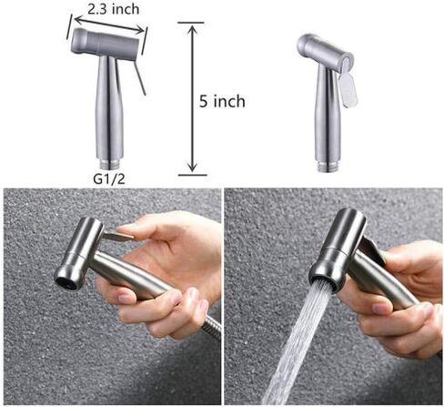 مجموعة أدوات رش المرحاض المحمولة - فوهة معززة من الفولاذ المقاوم للصدأ، مجموعة مسدس رش المرحاض المحمول مثبتة على الحائط in Kuwait