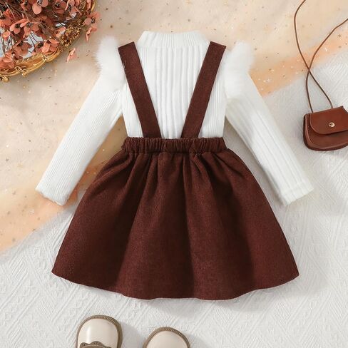Little Princess Girls Corduroy Overall Dress with Bow and White Long Sleeve T-Shirt Set Toddler Holiday Party Outfit in Saudi Arabia