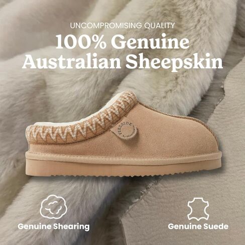 شبشب نسائي من Fireside من Dearfoams Greta Original Shearling Clog، قباقيب من الجلد السويدي الطبيعي بنسبة 100% للاستخدام الخارجي والداخلي in Kuwait