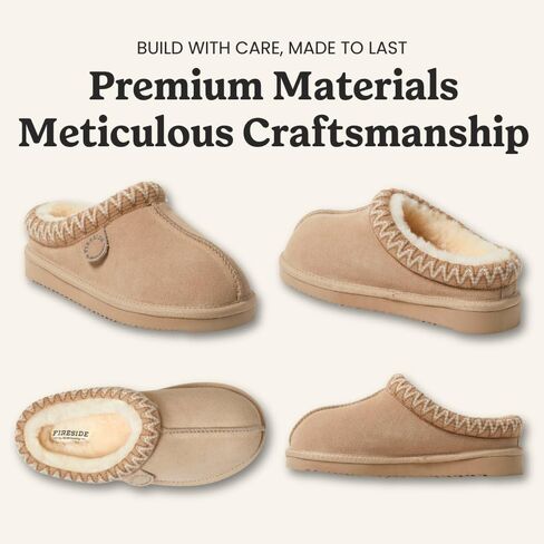 شبشب نسائي من Fireside من Dearfoams Greta Original Shearling Clog، قباقيب من الجلد السويدي الطبيعي بنسبة 100% للاستخدام الخارجي والداخلي in Kuwait