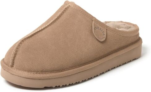 شبشب نسائي من Fireside من Dearfoams Greta Original Shearling Clog، قباقيب من الجلد السويدي الطبيعي بنسبة 100% للاستخدام الخارجي والداخلي in Kuwait