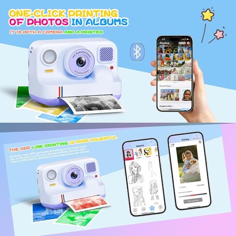 Instant Print Camera for Kids, Christmas Birthday Gifts for Girls Boys Age 3-15, 1080P Selfie Portable Digital Video Camera with 32GB SD Card, 3-Colored Print Paper- White in Saudi Arabia