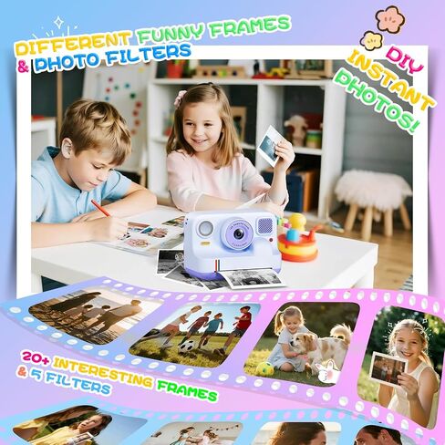 Instant Print Camera for Kids, Christmas Birthday Gifts for Girls Boys Age 3-15, 1080P Selfie Portable Digital Video Camera with 32GB SD Card, 3-Colored Print Paper- White in Saudi Arabia