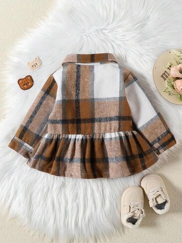 Toddler & Kids' Long Sleeve Stand Collar Jacket - Solid Base with Plaid Print for Outings in Saudi Arabia
