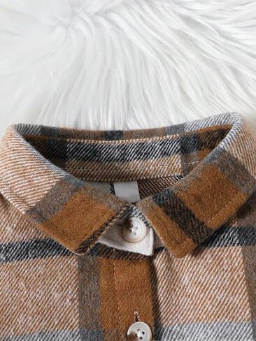 Toddler & Kids' Long Sleeve Stand Collar Jacket - Solid Base with Plaid Print for Outings in Saudi Arabia
