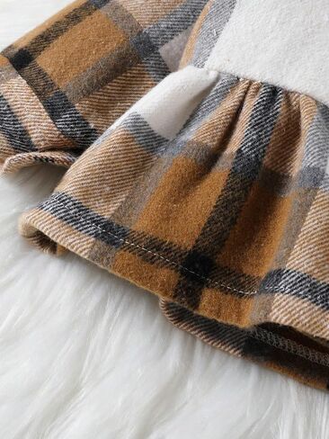 Toddler & Kids' Long Sleeve Stand Collar Jacket - Solid Base with Plaid Print for Outings in Saudi Arabia