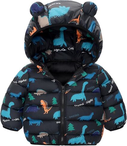 Happy Cherry Infant Baby Cute Cartoon Prints Winter Jacket Bear Ear Hood Warm Puffer Coat 6M-4T in Saudi Arabia