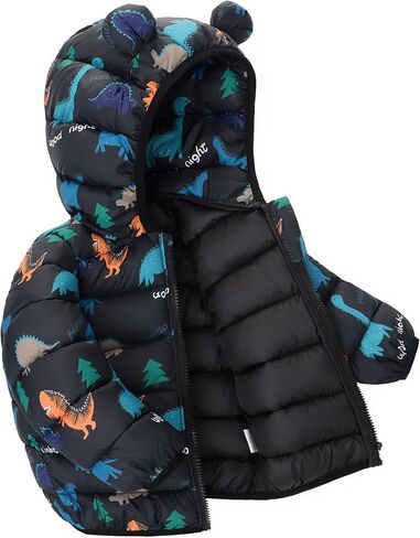 Happy Cherry Infant Baby Cute Cartoon Prints Winter Jacket Bear Ear Hood Warm Puffer Coat 6M-4T in Saudi Arabia
