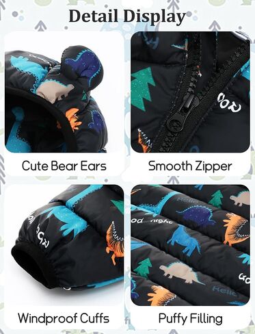 Happy Cherry Infant Baby Cute Cartoon Prints Winter Jacket Bear Ear Hood Warm Puffer Coat 6M-4T in Saudi Arabia