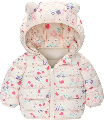 Happy Cherry Infant Baby Cute Cartoon Prints Winter Jacket Bear Ear Hood Warm Puffer Coat 6M-4T in Saudi Arabia
