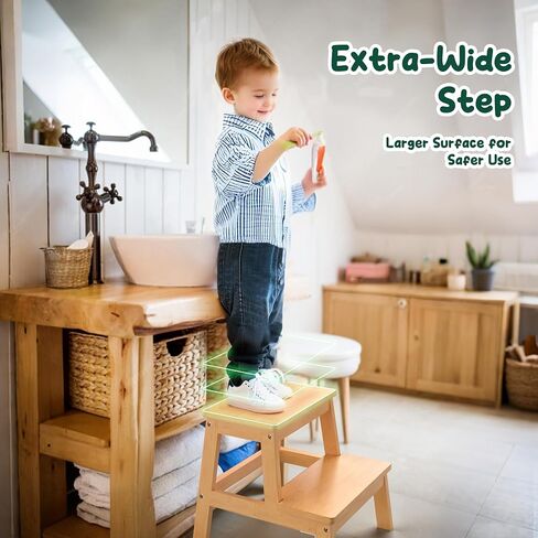 Bamboo 2 Step Stool for Kids & Adults, Wooden Kids Step Stool for Bathroom & Kitchen, Bed Steps for High Beds, Portable with Handle, Non-Slip & 350 Ibs Capacity in Saudi Arabia
