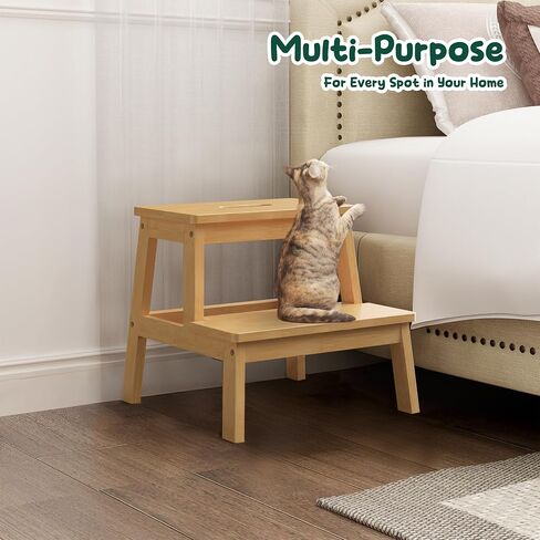 Bamboo 2 Step Stool for Kids & Adults, Wooden Kids Step Stool for Bathroom & Kitchen, Bed Steps for High Beds, Portable with Handle, Non-Slip & 350 Ibs Capacity in Saudi Arabia