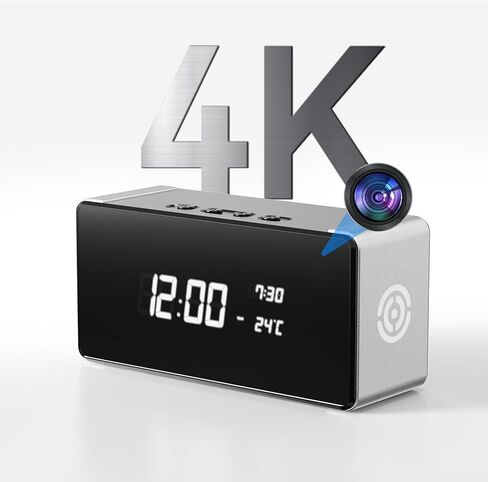 ساعة كاميرا مخفية - كاميرا داخلية لاسلكية فائقة الدقة 4K HD لأمن المنزل - كاميرا مربية صغيرة مع رؤية ليلية، كشف الحركة الذكي، بث مباشر عن بعد in Kuwait