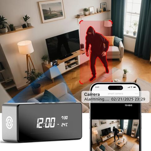 ساعة كاميرا مخفية - كاميرا داخلية لاسلكية فائقة الدقة 4K HD لأمن المنزل - كاميرا مربية صغيرة مع رؤية ليلية، كشف الحركة الذكي، بث مباشر عن بعد in Kuwait