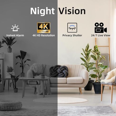 ساعة كاميرا مخفية - كاميرا داخلية لاسلكية فائقة الدقة 4K HD لأمن المنزل - كاميرا مربية صغيرة مع رؤية ليلية، كشف الحركة الذكي، بث مباشر عن بعد in Kuwait