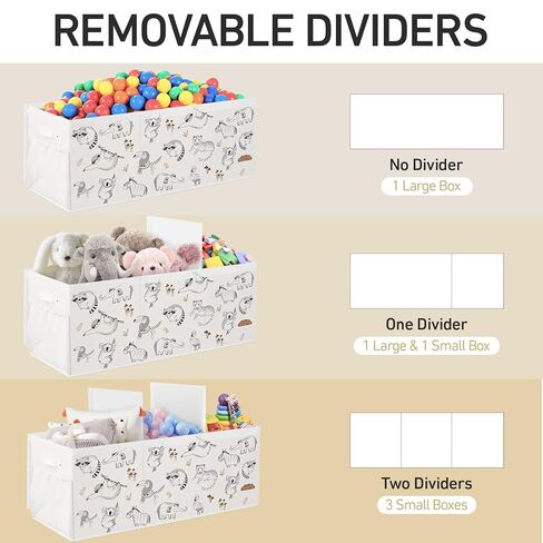 Extra Large Collapsible Toy Box with Lids, Sturdy Storage Organizer for Kids, 38"x16"x13" Toy Chest for Playroom, Nursery, Bedroom, Living Room (Animal Sketches) in Kuwait