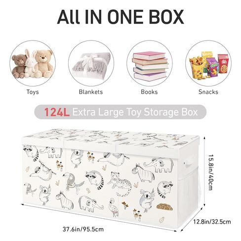 Extra Large Collapsible Toy Box with Lids, Sturdy Storage Organizer for Kids, 38"x16"x13" Toy Chest for Playroom, Nursery, Bedroom, Living Room (Animal Sketches) in Kuwait
