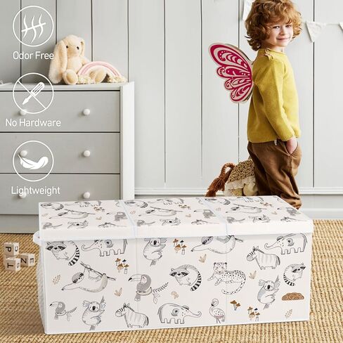 Extra Large Collapsible Toy Box with Lids, Sturdy Storage Organizer for Kids, 38"x16"x13" Toy Chest for Playroom, Nursery, Bedroom, Living Room (Animal Sketches) in Kuwait