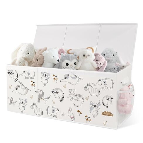 Extra Large Collapsible Toy Box with Lids, Sturdy Storage Organizer for Kids, 38"x16"x13" Toy Chest for Playroom, Nursery, Bedroom, Living Room (Animal Sketches) in Kuwait
