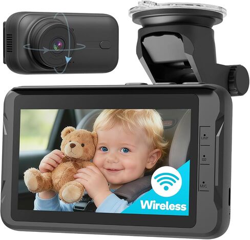 Wireless Baby Car Camera, Car Baby Monitor No Wi-Fi Needed, Auto Night Vision IR-Cut Adjustable Lens, Long Battery for Rear-Facing Seat Long Trips, Newborn Travel Essentials in Saudi Arabia