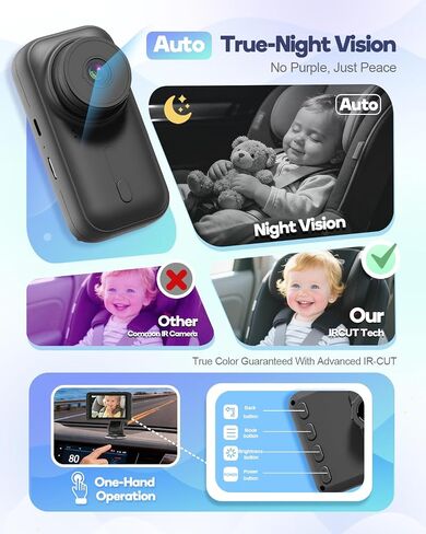 Wireless Baby Car Camera, Car Baby Monitor No Wi-Fi Needed, Auto Night Vision IR-Cut Adjustable Lens, Long Battery for Rear-Facing Seat Long Trips, Newborn Travel Essentials in Saudi Arabia