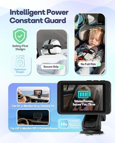 Wireless Baby Car Camera, Car Baby Monitor No Wi-Fi Needed, Auto Night Vision IR-Cut Adjustable Lens, Long Battery for Rear-Facing Seat Long Trips, Newborn Travel Essentials in Saudi Arabia