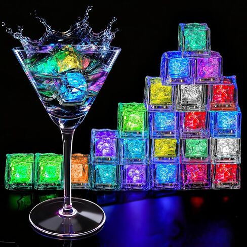 RowinsyDD Light Up Ice Cubes, 18 Pack Multi Color Led Ice Cubes for Drinks | IP67 Waterproof Reusable Glowing Flashing Changing Lights Water Activated Drink Lights for Cocktails Christmas Party Bar in Saudi Arabia