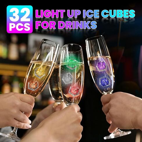 RowinsyDD Light Up Ice Cubes, 18 Pack Multi Color Led Ice Cubes for Drinks | IP67 Waterproof Reusable Glowing Flashing Changing Lights Water Activated Drink Lights for Cocktails Christmas Party Bar in Saudi Arabia