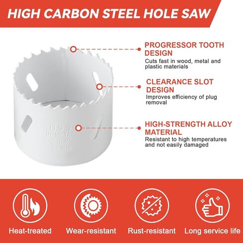 Hole Saw Kit, 17 Piece Sets- Includes 11 Saw Blades (3/4" to 2-1/2"), 2 Arbors, 3 Pilot Drill Bits, and 1 Hex Wrench. Ideal for Cutting Metal, Wood, PVC, Plastic, and Drywall in Saudi Arabia