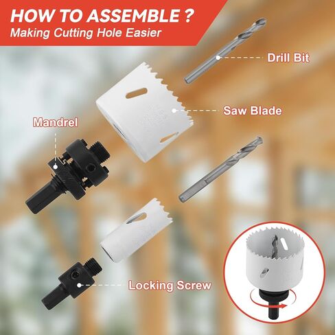 Hole Saw Kit, 17 Piece Sets- Includes 11 Saw Blades (3/4" to 2-1/2"), 2 Arbors, 3 Pilot Drill Bits, and 1 Hex Wrench. Ideal for Cutting Metal, Wood, PVC, Plastic, and Drywall in Saudi Arabia