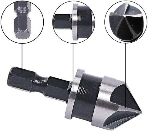 3 pcs 4 Inch Hex Shank Countersink Drill, Bit Hex Shank 5 Flute 90 Degree Chamfering Counter Sinker Wood Drill Bits Set 12mm/16mm/19mm in Saudi Arabia