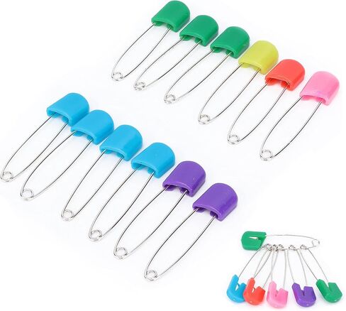 Safety Pins for Clothes, Diaper Pins Assorted Color Safety Locking Holder for Locking Cloth Diaper Nappy Sewing Knitting Fabric (12 Colorful Bread-Head pins) in Saudi Arabia