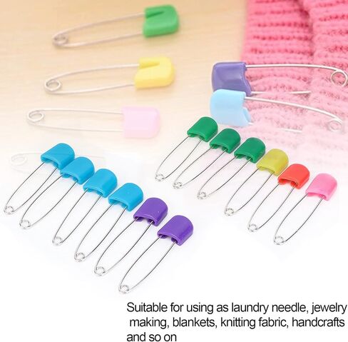 Safety Pins for Clothes, Diaper Pins Assorted Color Safety Locking Holder for Locking Cloth Diaper Nappy Sewing Knitting Fabric (12 Colorful Bread-Head pins) in Saudi Arabia