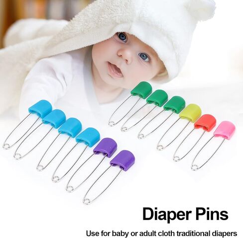 Safety Pins for Clothes, Diaper Pins Assorted Color Safety Locking Holder for Locking Cloth Diaper Nappy Sewing Knitting Fabric (12 Colorful Bread-Head pins) in Saudi Arabia