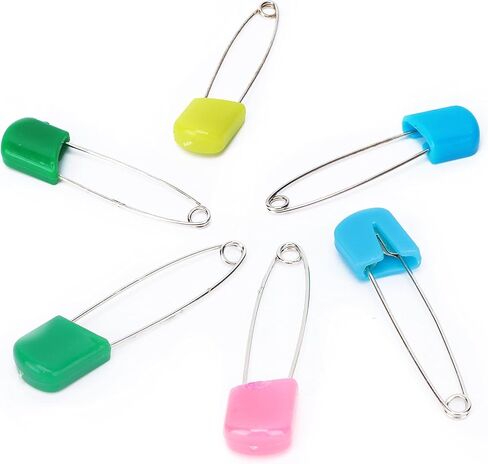 Safety Pins for Clothes, Diaper Pins Assorted Color Safety Locking Holder for Locking Cloth Diaper Nappy Sewing Knitting Fabric (12 Colorful Bread-Head pins) in Saudi Arabia