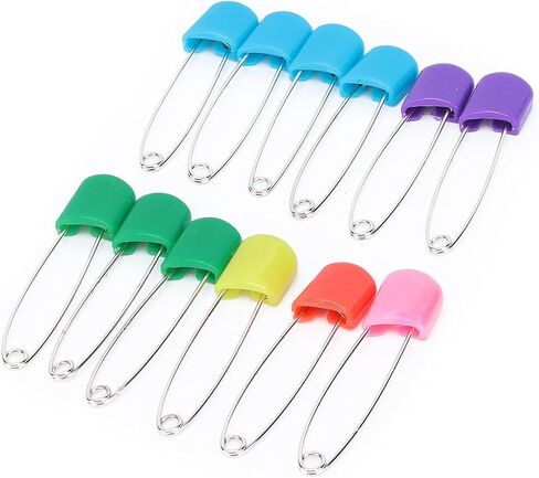 Safety Pins for Clothes, Diaper Pins Assorted Color Safety Locking Holder for Locking Cloth Diaper Nappy Sewing Knitting Fabric (12 Colorful Bread-Head pins) in Saudi Arabia