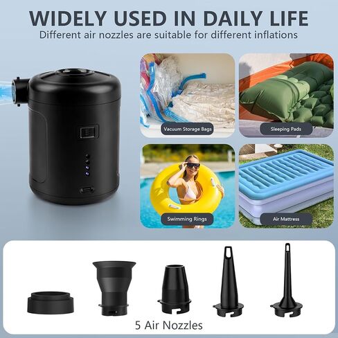 Portable Electric air Pump,Type-c Charging,Inflate Deflate for Pool Floats, Air Bed, Air Mattress Swimming Ring, Vacuum Storage Bags in Saudi Arabia
