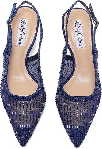 Lady Couture Linda Slingback Pumps for Women, Rhinestone Embellished Pointed Toe Heels, Low Kitten Heel Dress Shoes in Saudi Arabia