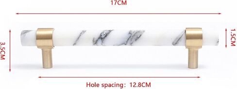 A Pair of Cabinet Handles High-end Furniture Handles Natural Marble + Brass Hole Spacing Can Be Adjusted-17CM-white(White,17CM) in Saudi Arabia