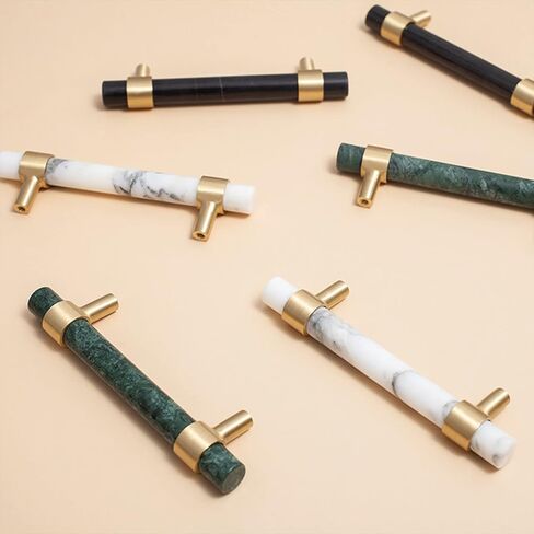 A Pair of Cabinet Handles High-end Furniture Handles Natural Marble + Brass Hole Spacing Can Be Adjusted-17CM-white(White,17CM) in Saudi Arabia