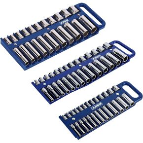 ARES 60161-3-Piece Red Magnetic Socket Holder Set - 1/4-Inch, 3/8-Inch, and 1/2-Inch Socket Holders – Holds Standard and Deep Sockets - Securely Holds 76 Sockets in Place - Organize Your Tool Box