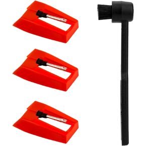 3pcs Record Player Needle Replacement & Cleaner Brush, Diamond Record Player Stylus Needle Turntable Needle Replacement Accessories for Crosley Victrola ION Record Player LP Phonograph (Red)