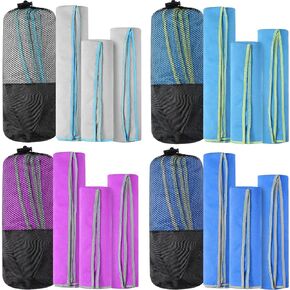 Xinnun 4 Set Quick Dry Towel 3 Size Fast Drying Towel with 4 Black Mesh Bag 12 Pieces Microfiber Travel Towels for Beach Camping Hiking Yoga Swim Sports Backpacking