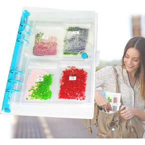 Kawaqiwa Diamond Art Storage Booklet, Diamond Painting Accessories Bead Organizer Transparent Loose Leaf Collection Book 100 Pack Bags / 10 Page (40 Grids) / Labels
