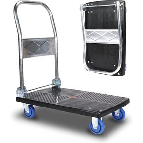 Folding Dolly Cart with Wheels Collapsible - 2000lbs Alloy Steel Portable Foldable Moving Push Utility Flat Hand Trucks, Heavy Duty Trolley Dolley with 360 Degree Swivel Wheels