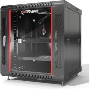 Sysracks 12U 24 inch Depth Wall Mount Server Cabinet Enclosure Rack Glass Door - 8-Way PDU - Cooling Fan - Vented Shelf - Feet - Hardware